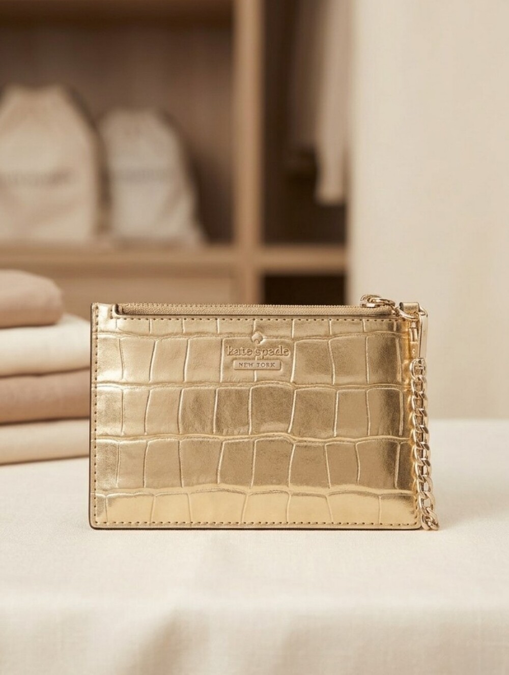 Kate Spade Crock Embossed Gold Wristlet